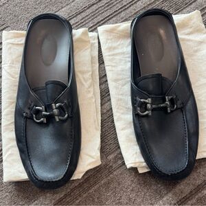 Salvatore Ferragamo Black Leather Slip-On Loafers